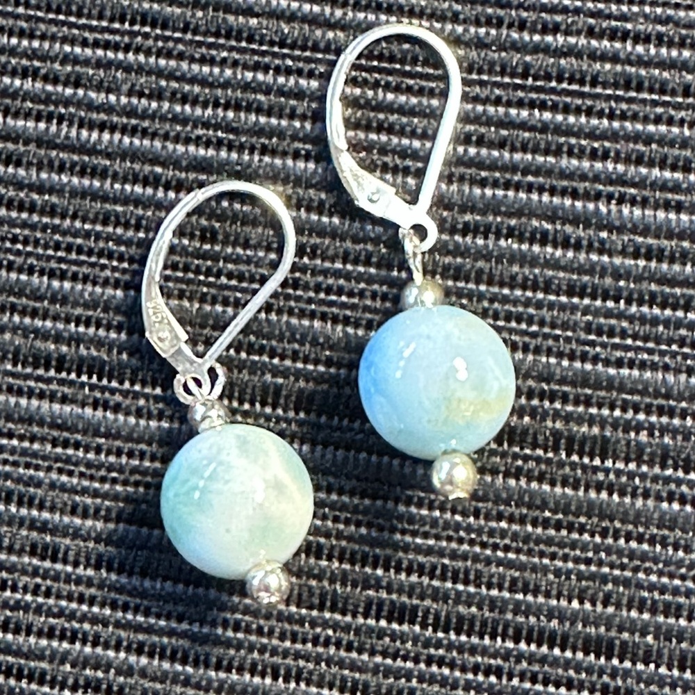 AAA Larimar Earrings 10mm Genuine Blue Drop Dangle Sterling Silver Leverback